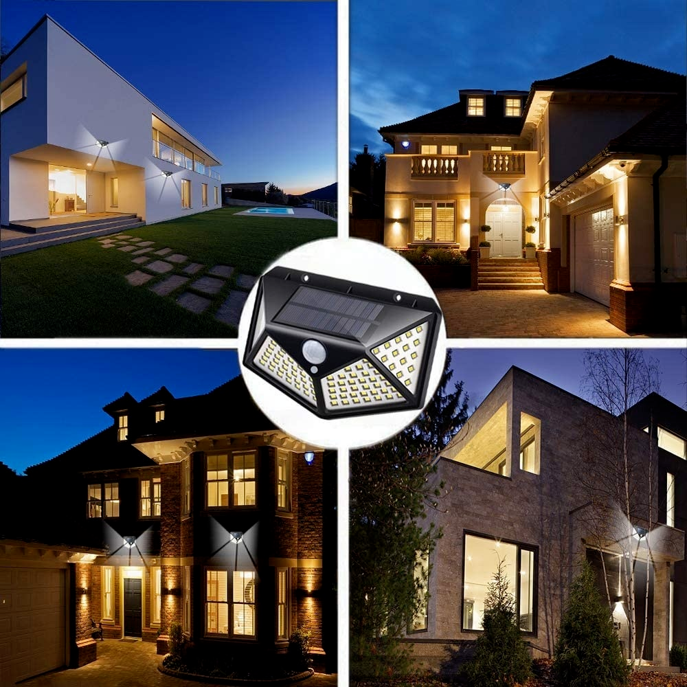 Solar Power 100 LED PIR Motion Sensor Outdoor Security Garden Wall Lamp Light - 4